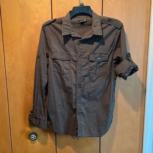 Helix casual button down in olive drab.